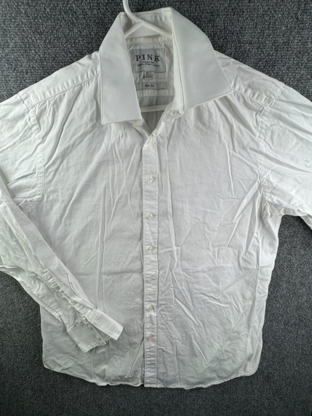 Thomas Pink Long Sleeve Button Up Shirt Men Cotton White 16.5 Slim Fit Woven